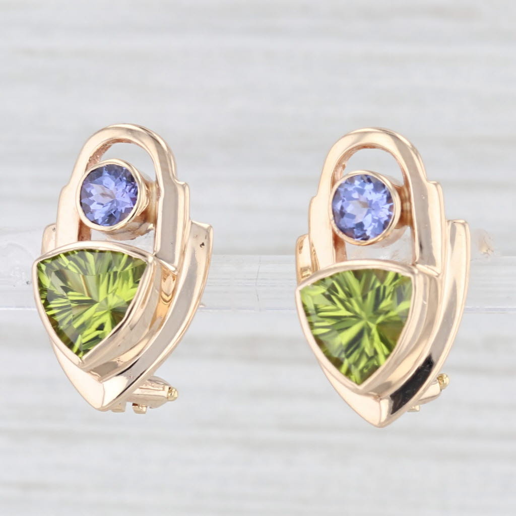 Light Gray 5.18ctw Peridot Tanzanite Drop Earrings 14k Yellow Gold Ofiesh