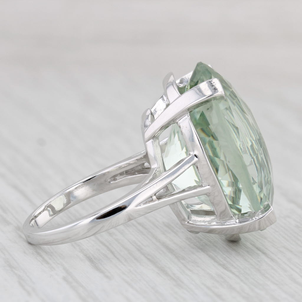 Light Gray 36ct Prasiolite Green Amethyst Ring 14k White Gold Size 7.5 Solitaire Cocktail