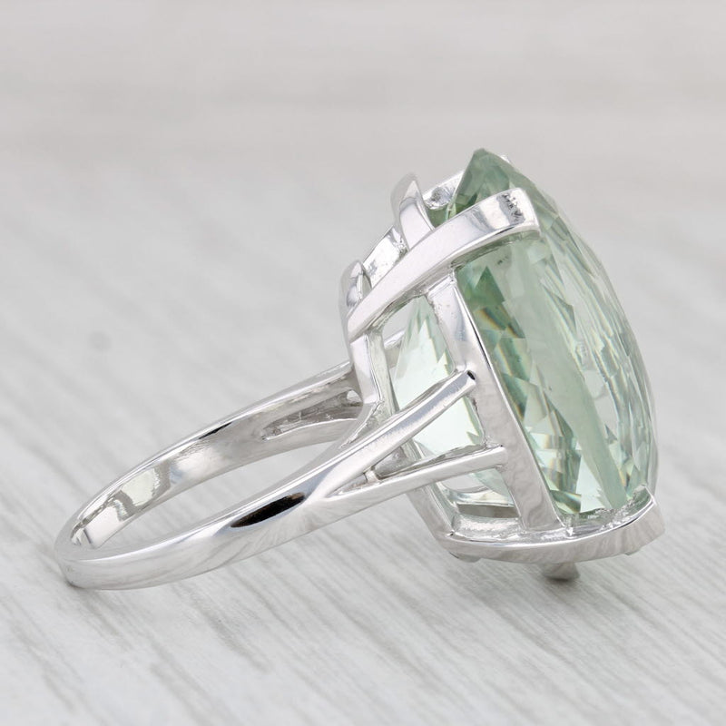 36ct Prasiolite Green Amethyst Ring 14k White Gold Size 7.5 Solitaire Cocktail