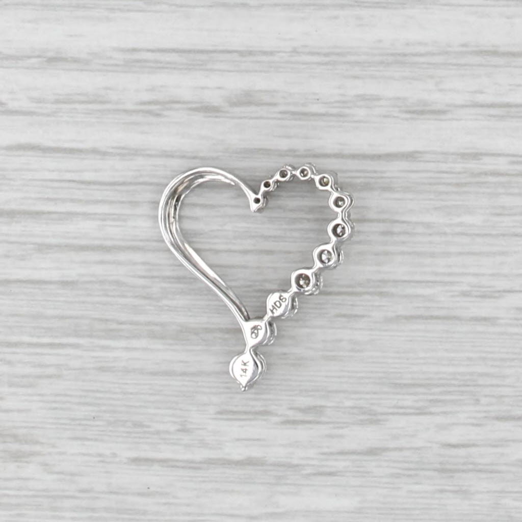 0.91ctw Diamond Open Heart Pendant 14k White Gold Floating Drop