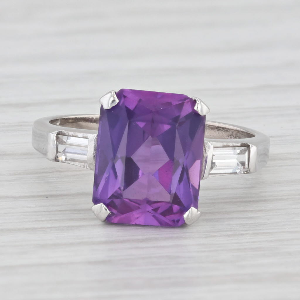 Light Gray 4.50ct Lab Created Purple Sapphire 10k White Gold Size 5.25