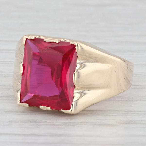 Vintage 7.09ctw Lab Created Ruby Solitaire Ring 10K Yellow Gold Size 9.25