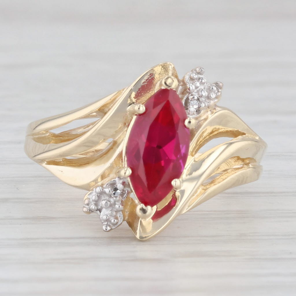 Light Gray 1.35ctw Lab Created Marquise Ruby 10k Yellow Gold Ring Size 7