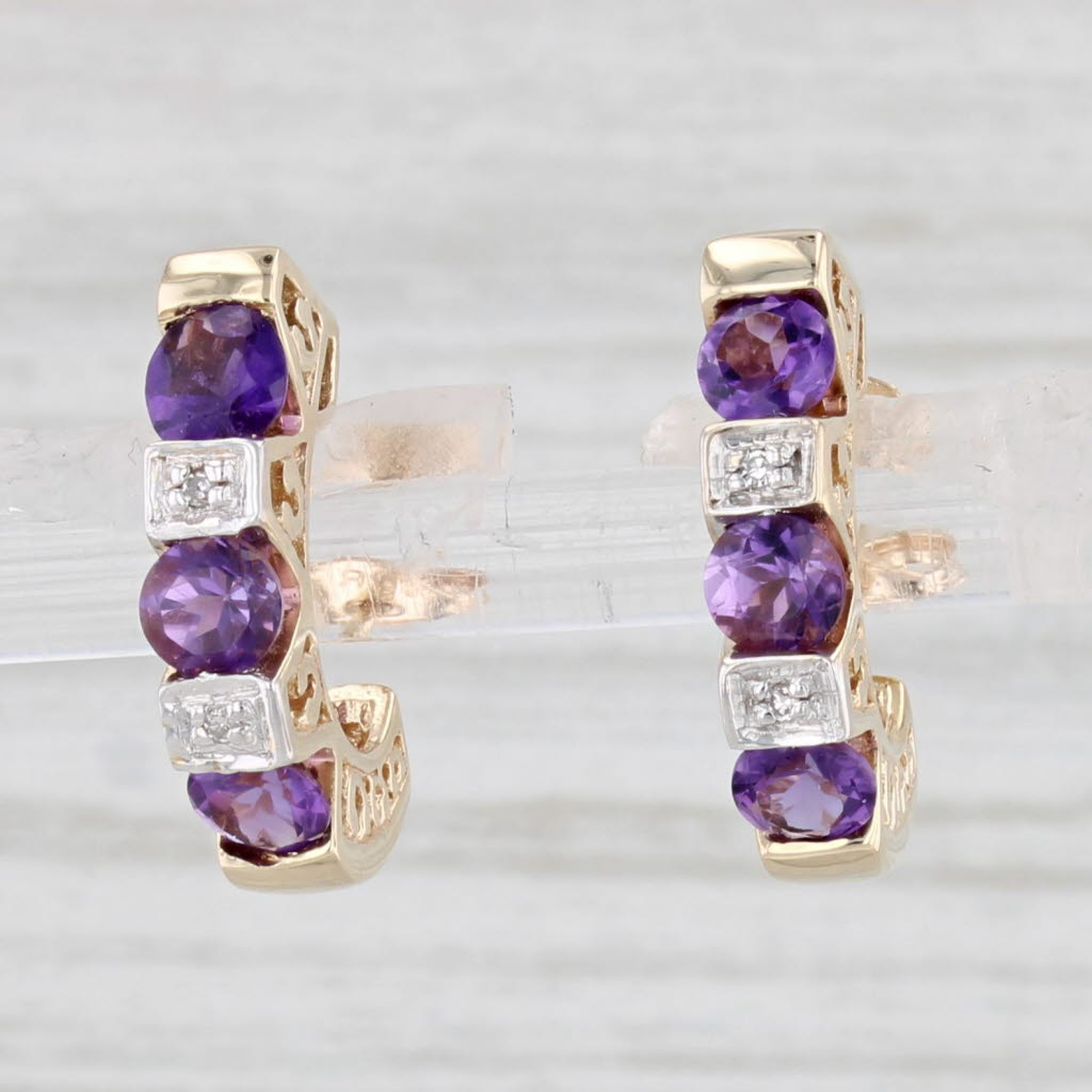 Light Gray 1.20ctw Amethyst Diamond Journey J-Hook Earrings 10k Yellow Gold