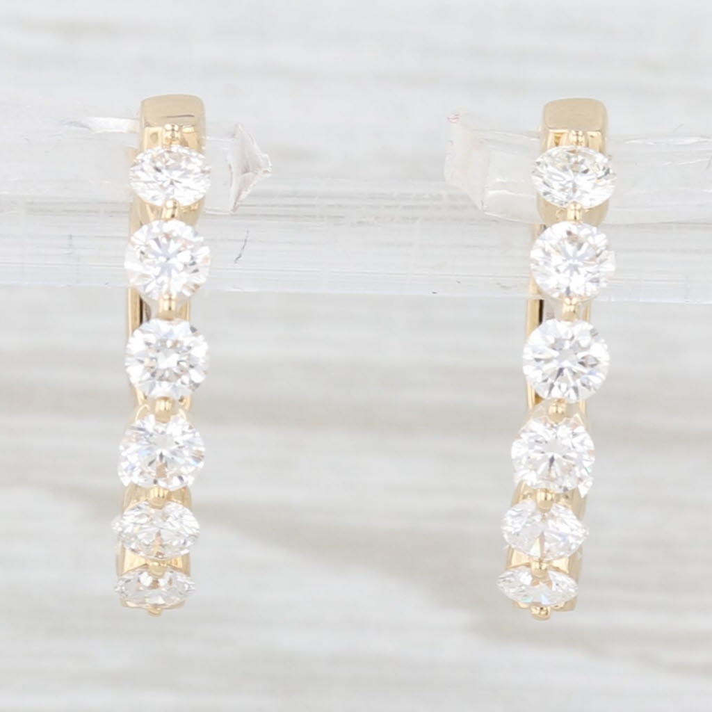 Light Gray New 1.51ctw Diamond Inside Out Hoop Earrings 14k Yellow Gold Round Hoops