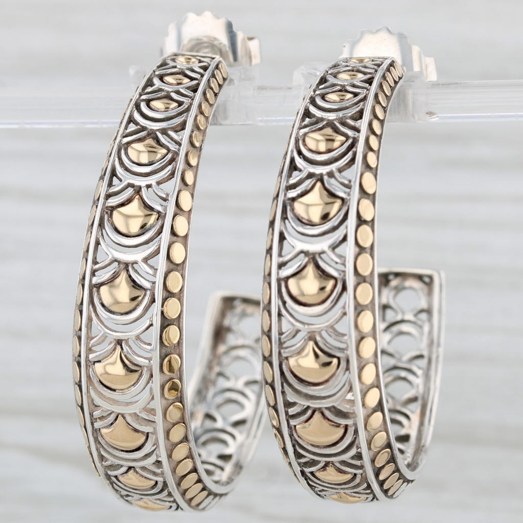 Light Gray John Hardy Naga Statement Hoop Earrings Sterling Silver 18k Gold Round Hoops