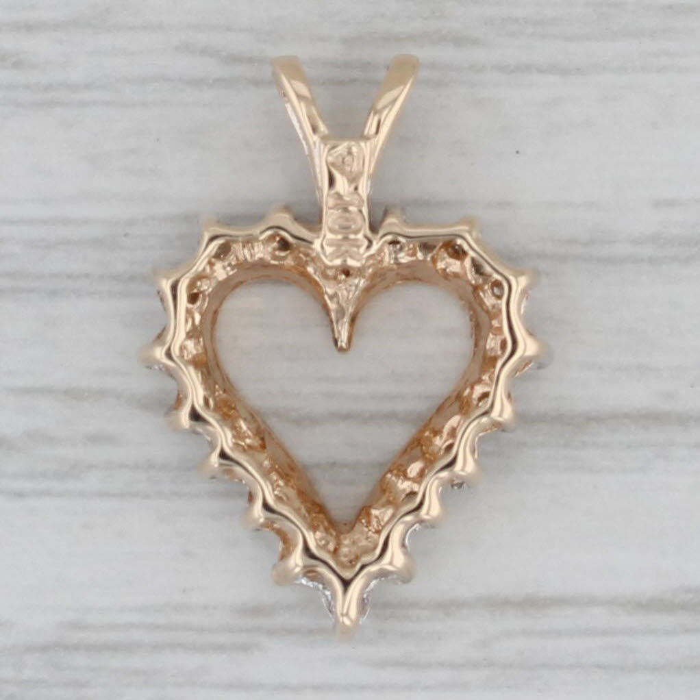 Gray Diamond Open Heart Pendant 10k Yellow Gold Small Drop