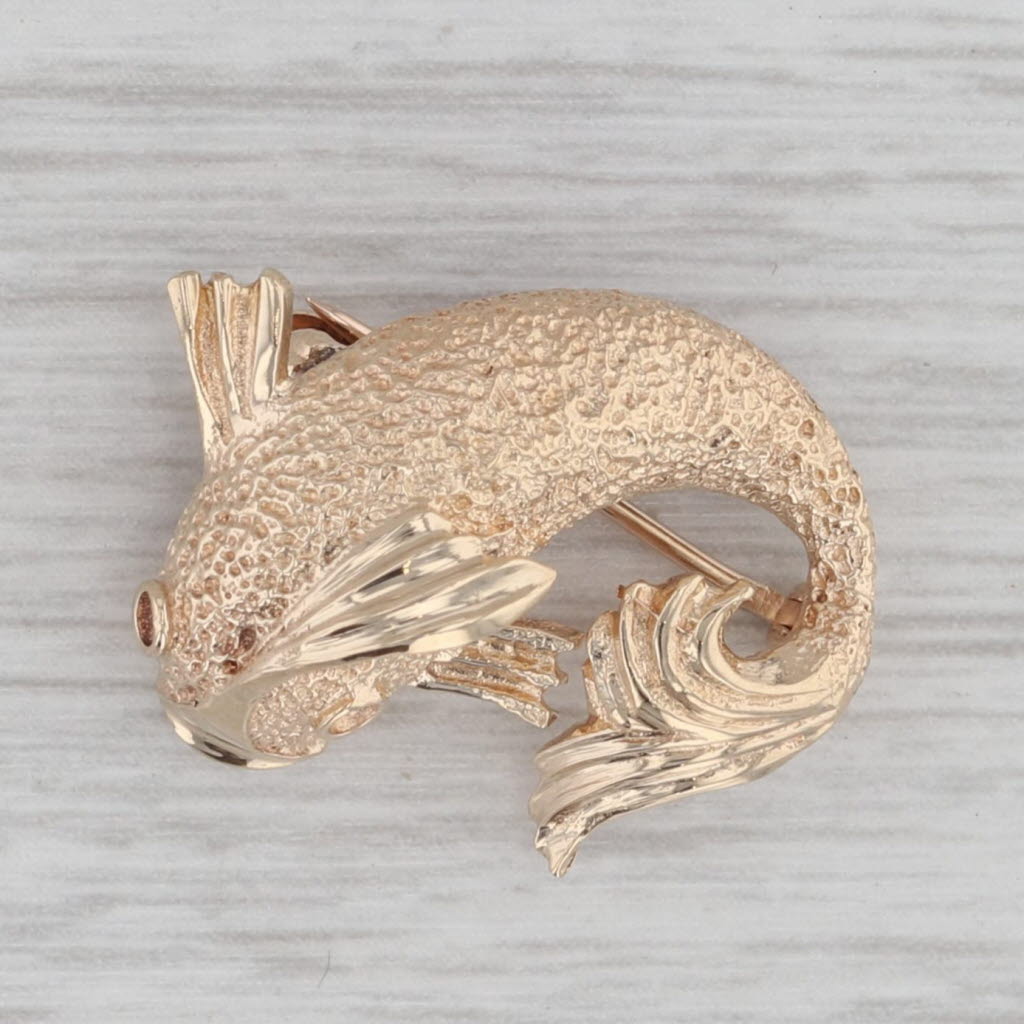 Gray Fish Pin 14k Yellow Gold Nautical Jewelry Brooch Lapel