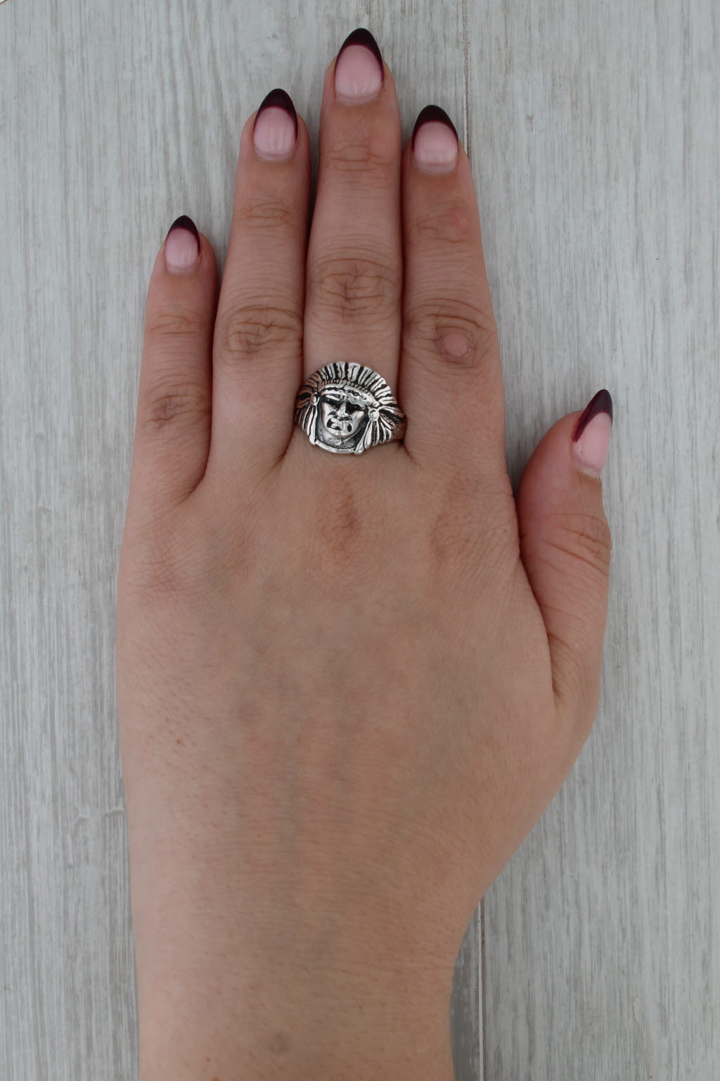 Men's Figural Indian Head Ring Sterling Silver Size 11.25