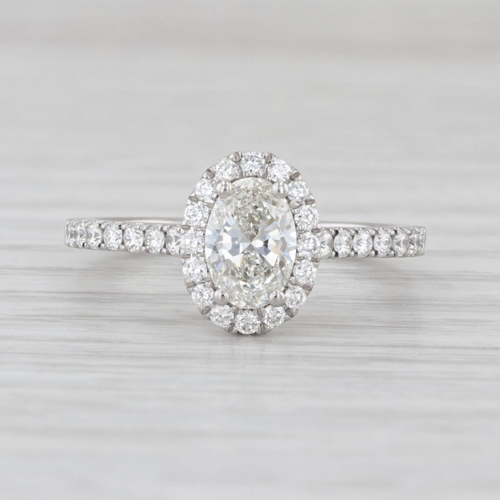 GIA 1.05ctw Diamond Oval Halo Engagement Ring 14k White Gold Size 6.5