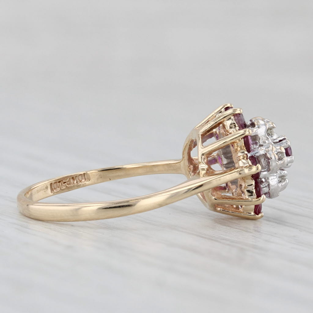 Light Gray 0.45tw Ruby Diamond Flower Ring 10k Yellow Gold Size 6