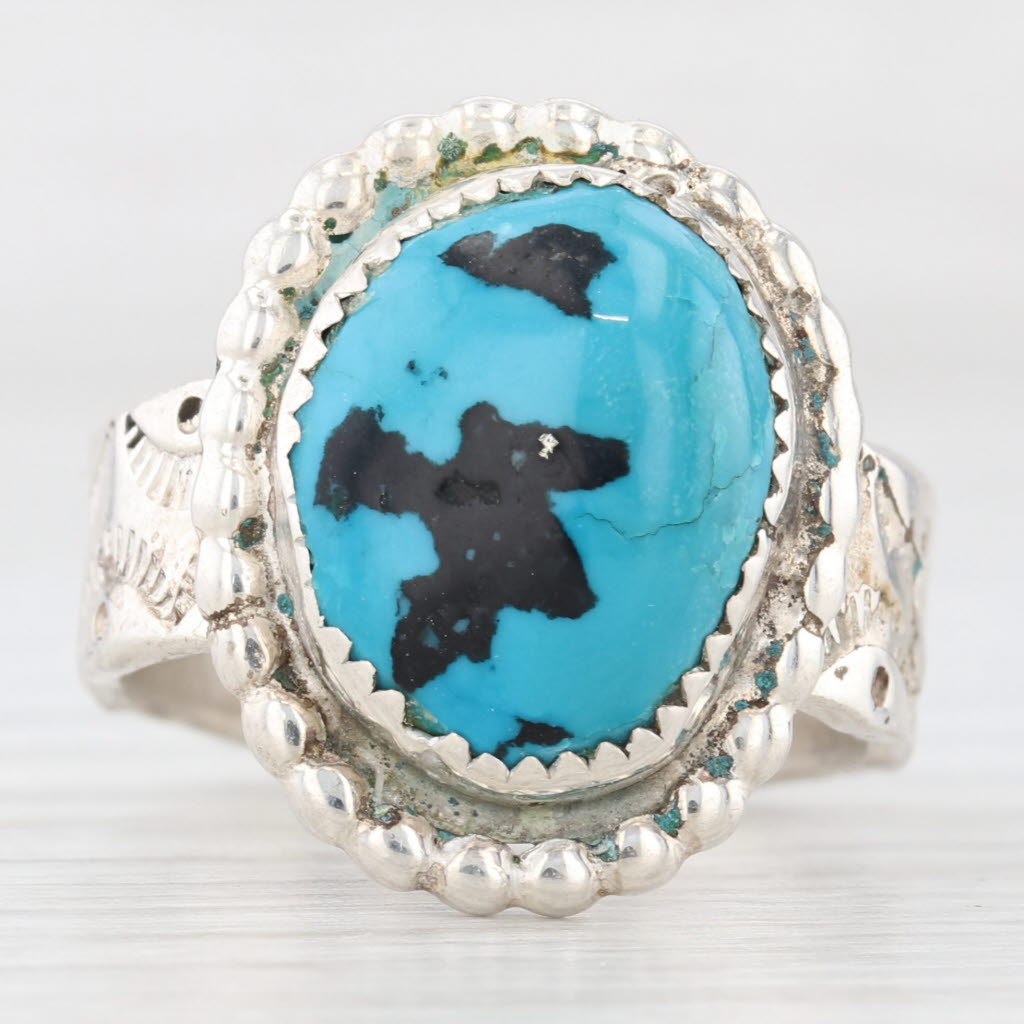 Vintage Native American Turquoise Ring Sterling Silver Size 7.75 Statement