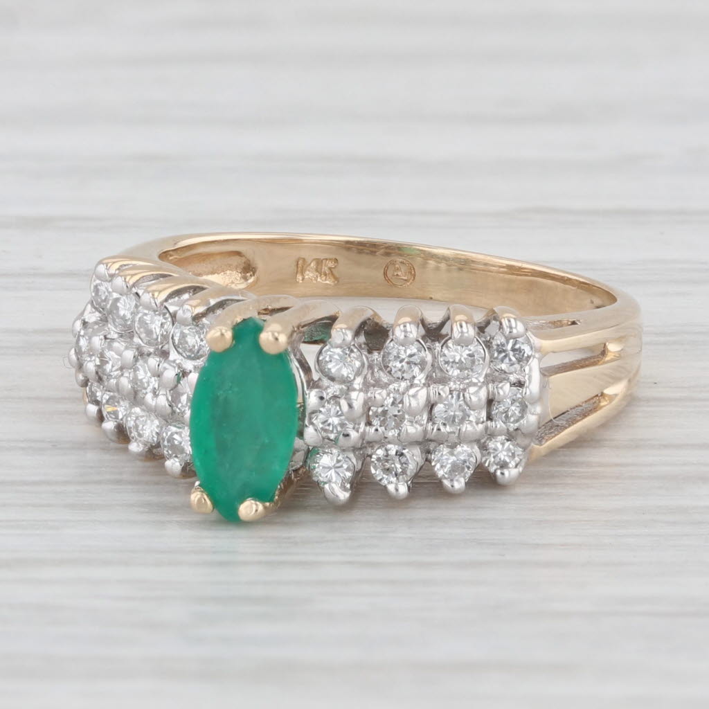 Light Gray 0.57ctw Marquise Emerald Diamond 14k Yellow Gold Size 4.5 Ring