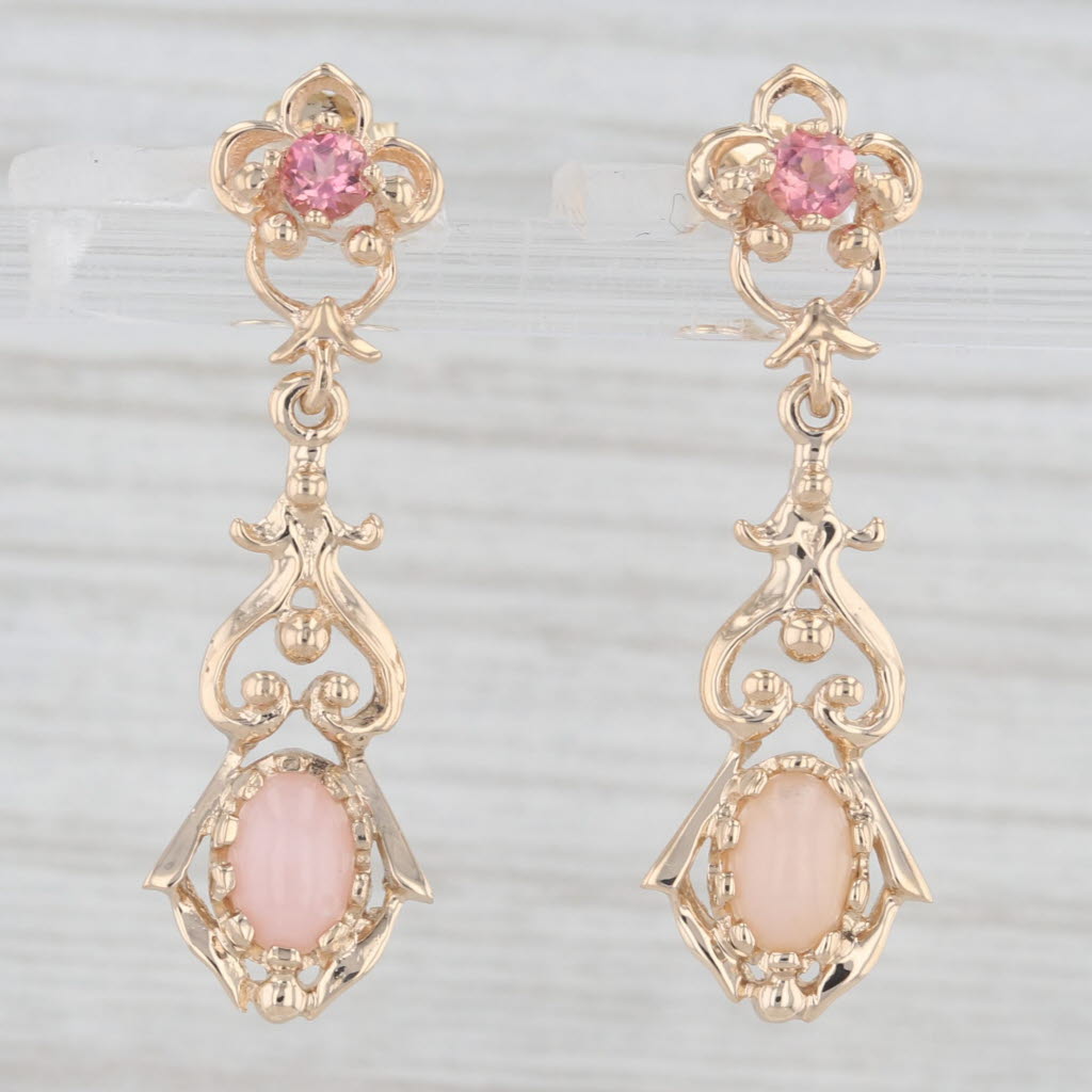 Light Gray 0.24ctw Pink Tourmaline Opal Floral Dangle Earrings 14k Yellow Gold