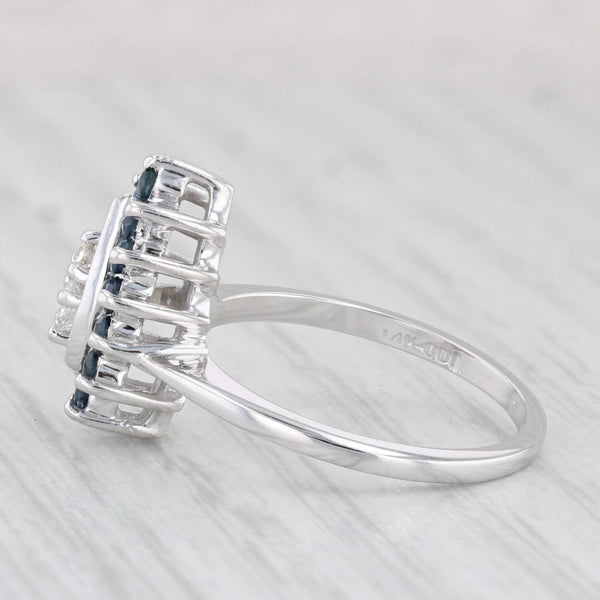 0.62ctw Diamond Blue Sapphire Halo Teardrop Ring 14k Gold Size 6.75 Engagement