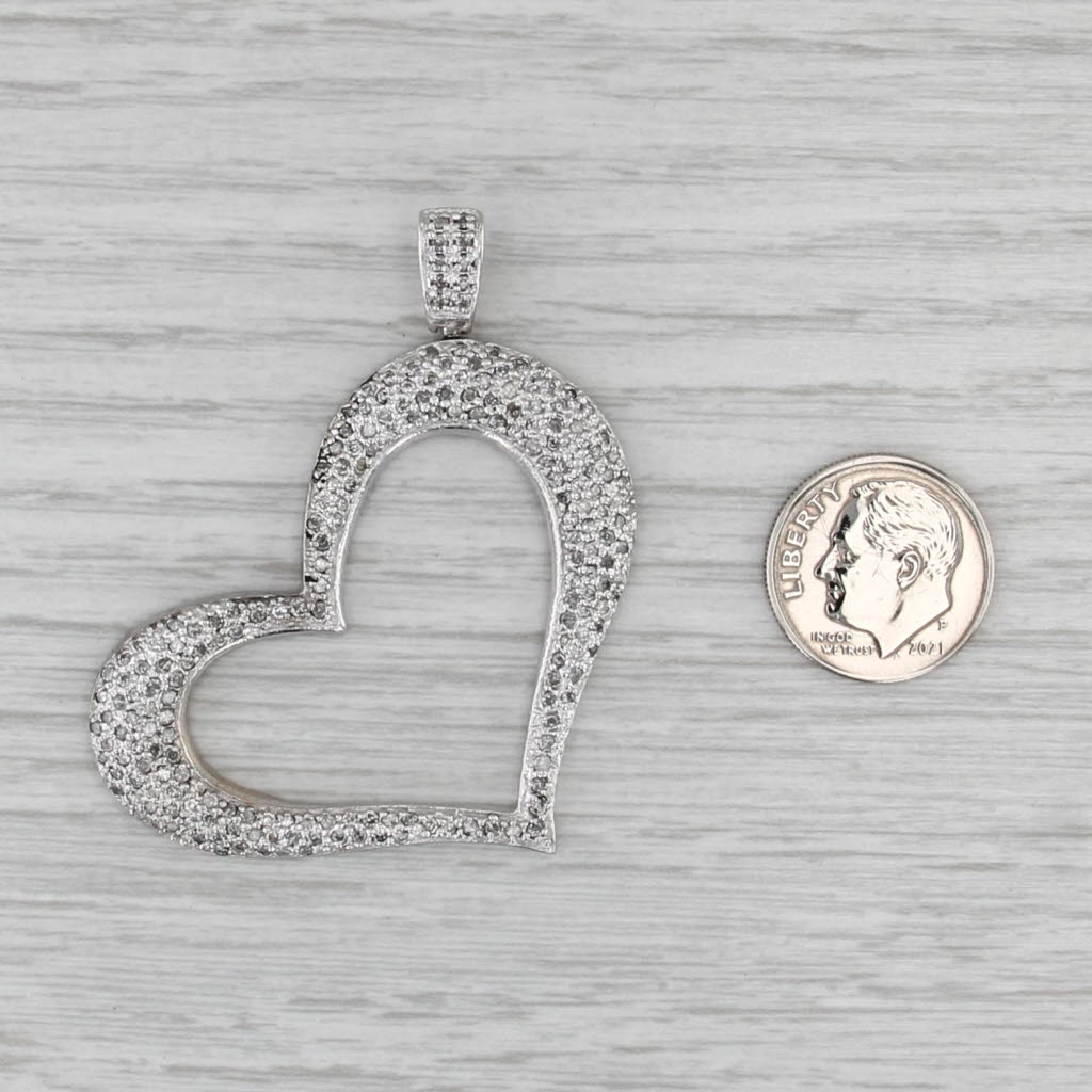 1.70ctw Pave Diamond Large Open Heart Pendant 10k White Gold