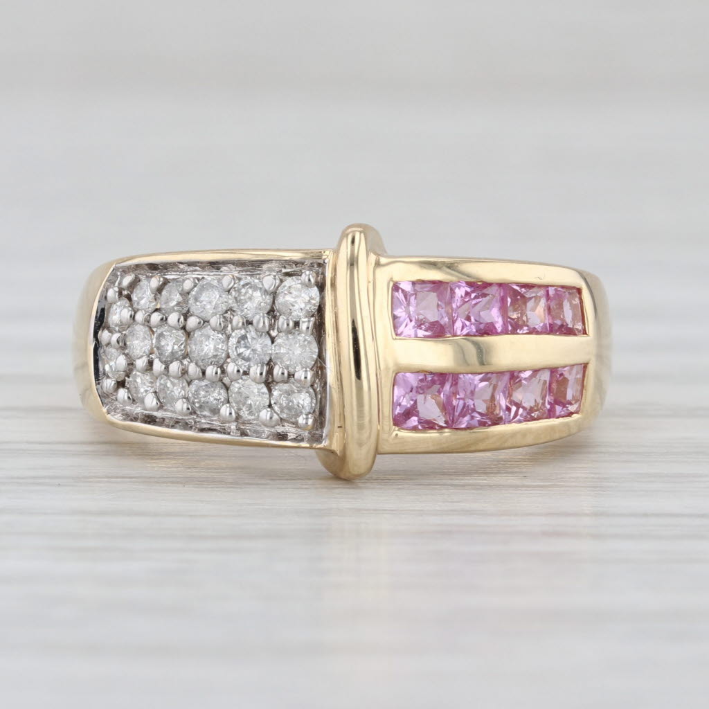 0.95ctw White Diamond Pink Sapphire 14k Yellow Gold Size 7