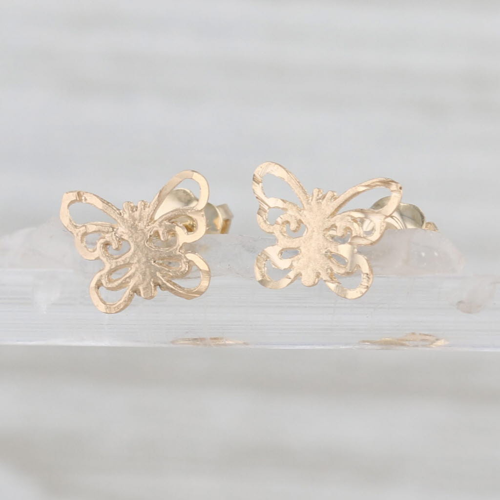Detailed Little Butterfly Earrings 14k Yellow Gold Small Studs