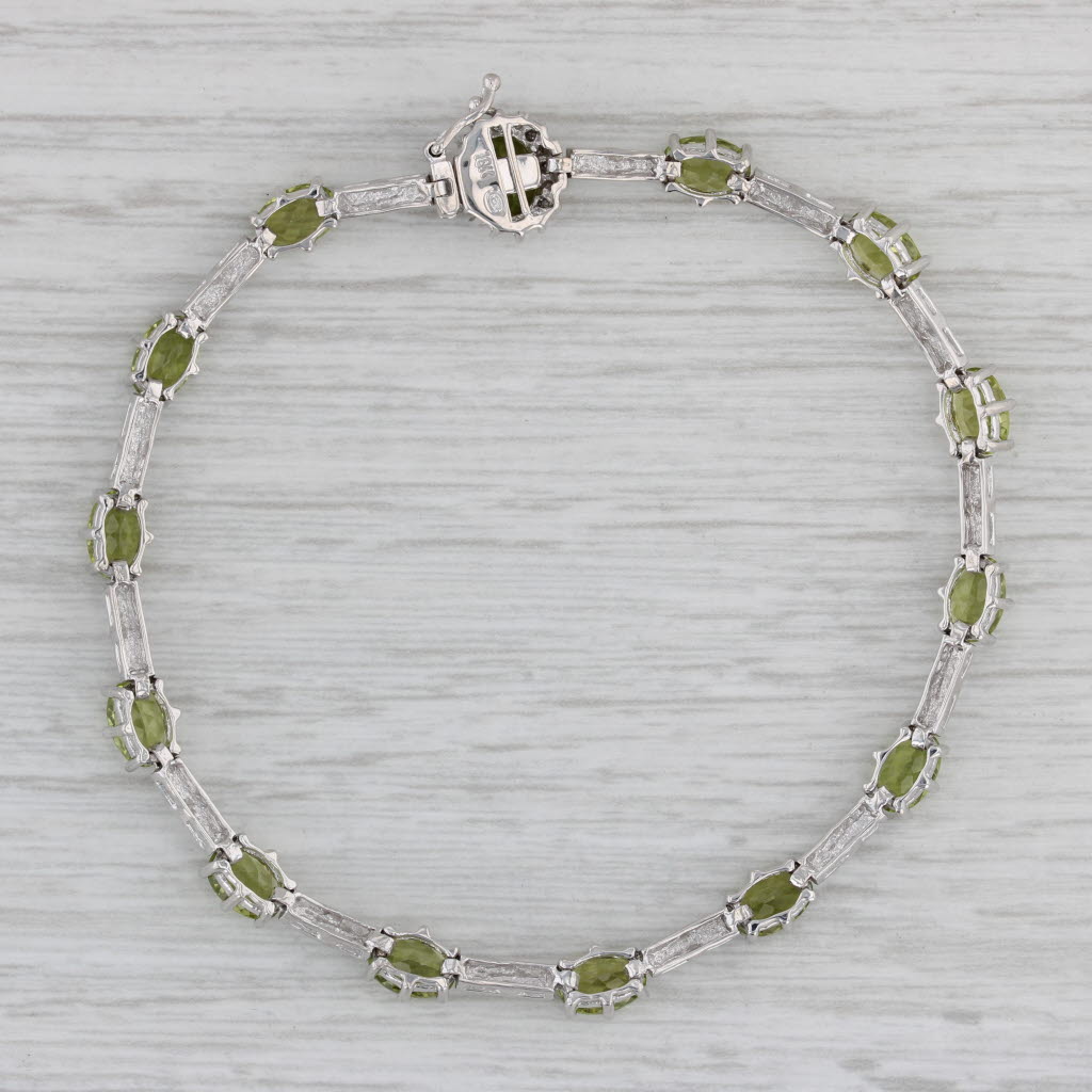 Gray 7.32ctw Peridot Diamond Tennis Bracelet 10k White Gold 7.25"