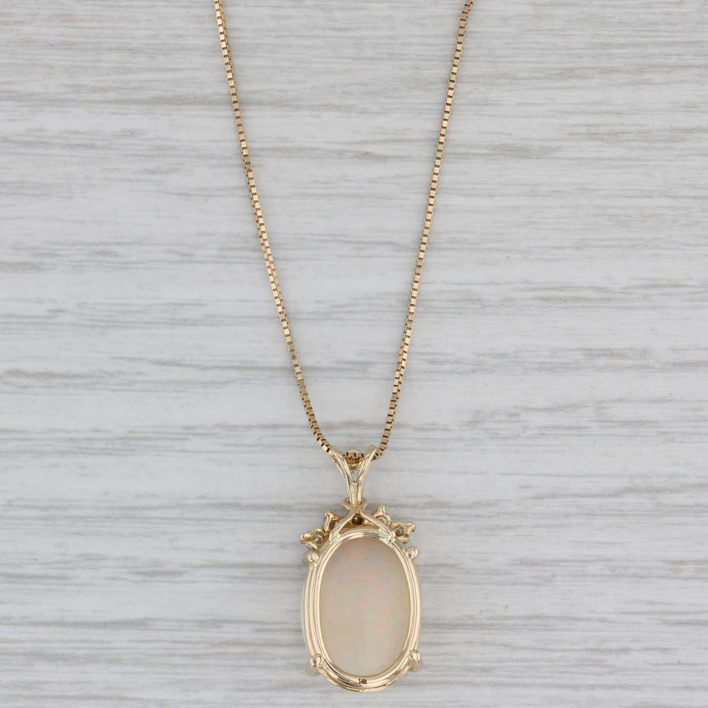 Gray Opal Oval Cabochon 0.20ctw Diamond Pendant 14k Yellow Gold 20" Box Chain