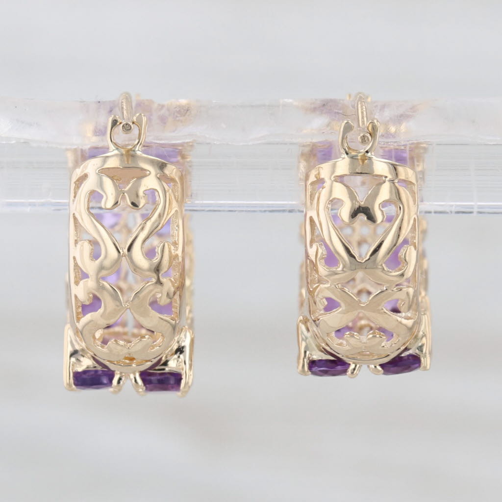 2.40ctw Amethyst Hoop Huggie Earrings 14k Yellow Gold Snap Top Round Hoops