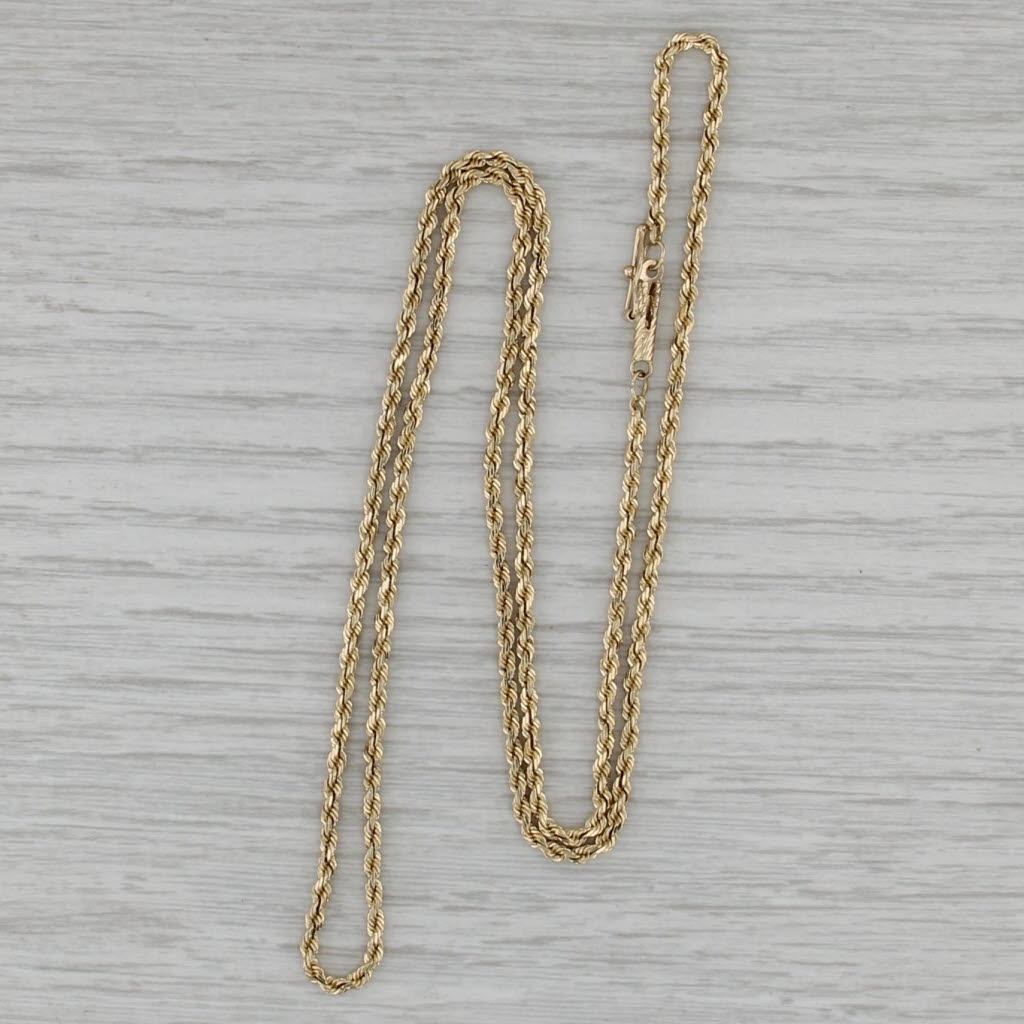 20" Rope Chain 14k Yellow Gold Tube Clasp 2mm