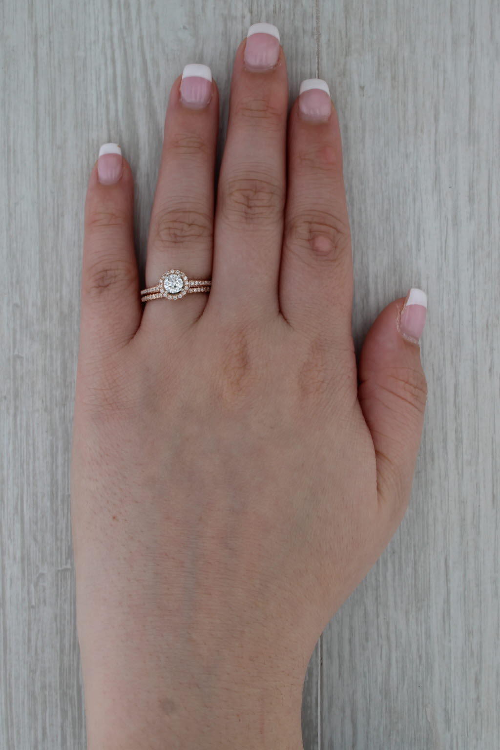 0.64ctw Round Diamond Halo Engagement Ring Wedding Band Bridal Set 10k Rose Gold