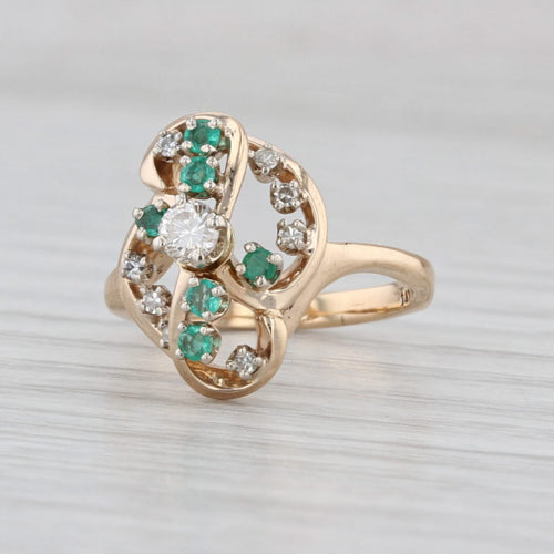0.30ctw Diamond Emerald Swirl Ring 14k Yellow Gold Abstract Cross Size 4.25
