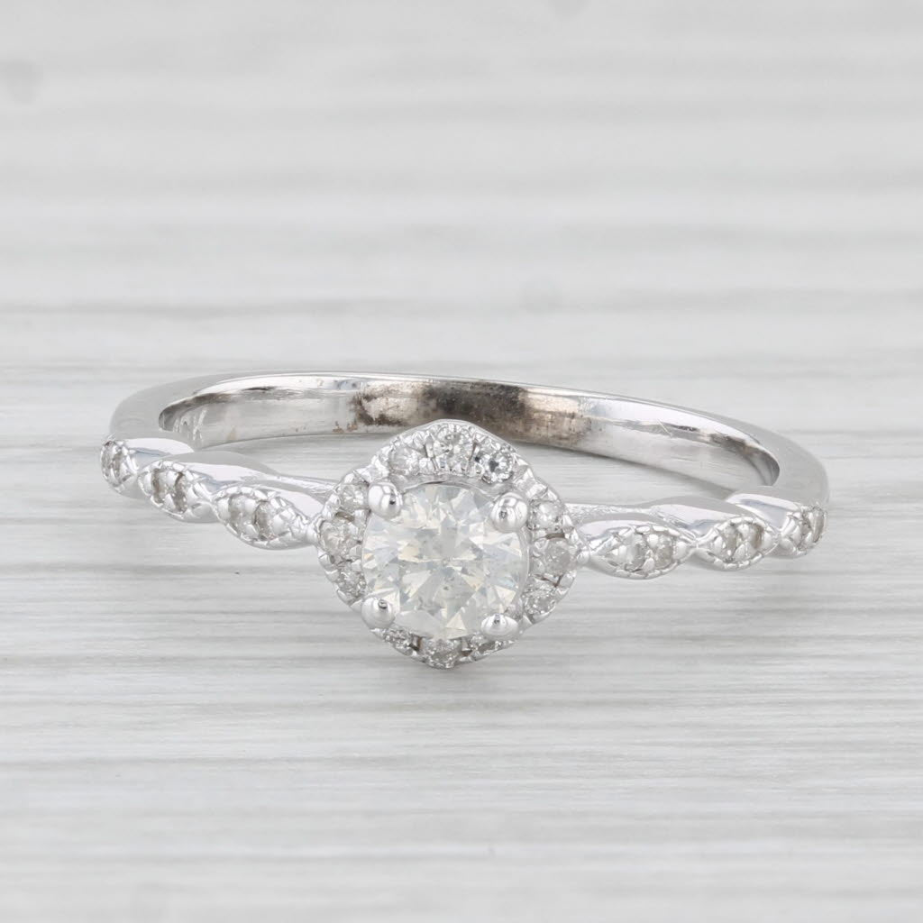Light Gray 0.29ctw Round Diamond Halo Engagement Ring 10k White Gold Size 5