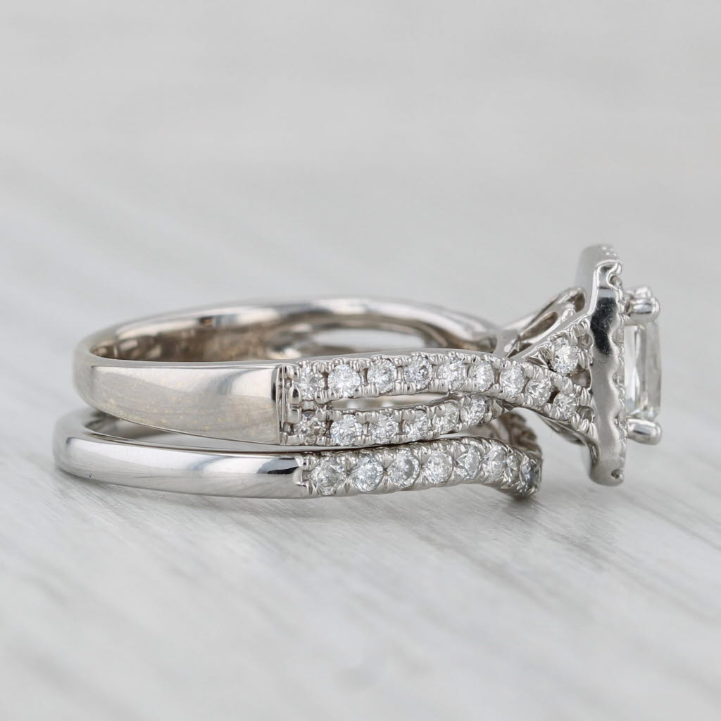 Light Gray 1.20ctw Leo Diamond Halo Engagement Ring Contoured Wedding Band 14k White Gold