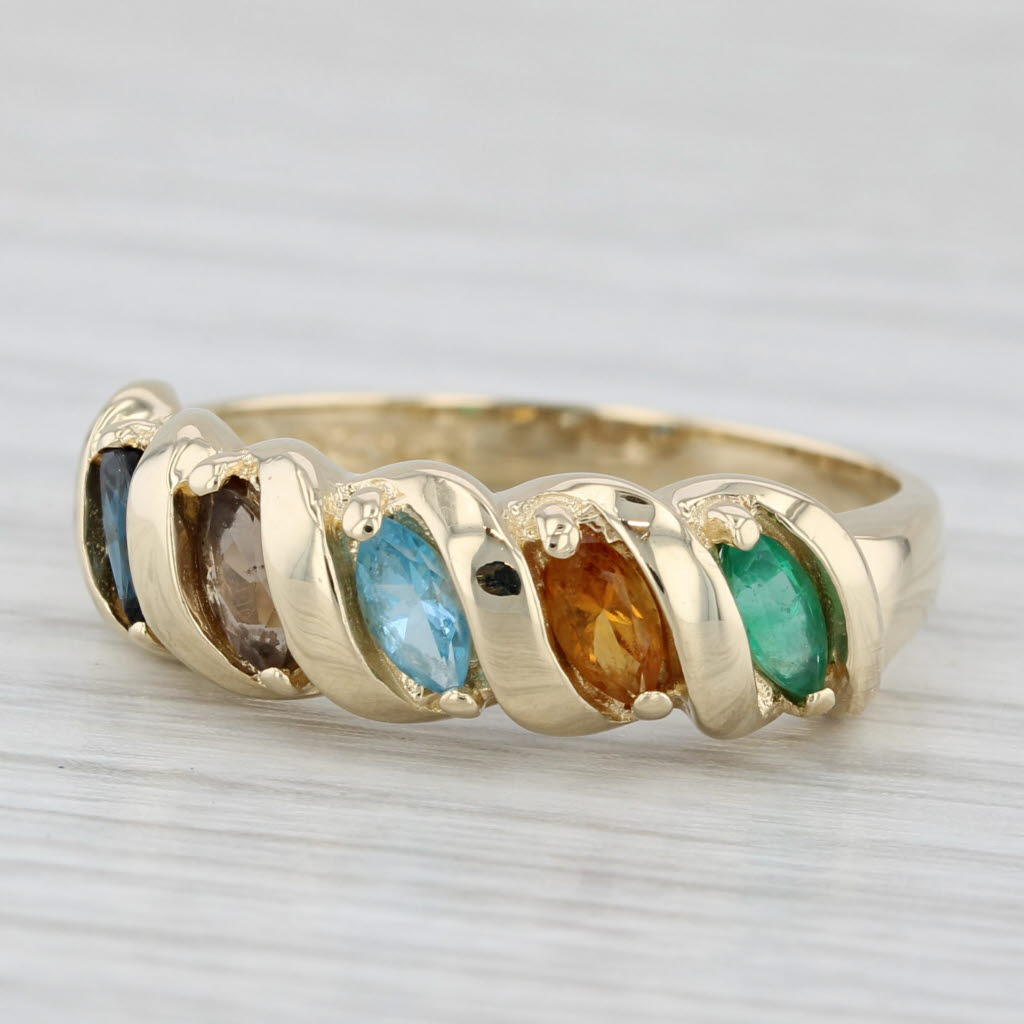 Light Gray 0.80ctwMultistone Ring 14k Gold Stackable Emerald Citrine Topaz Quartz Sapphire