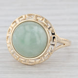 Jadeite Jade Cabochon Solitaire Ring 14k Yellow Gold Size 8.25 Greek Key Frame