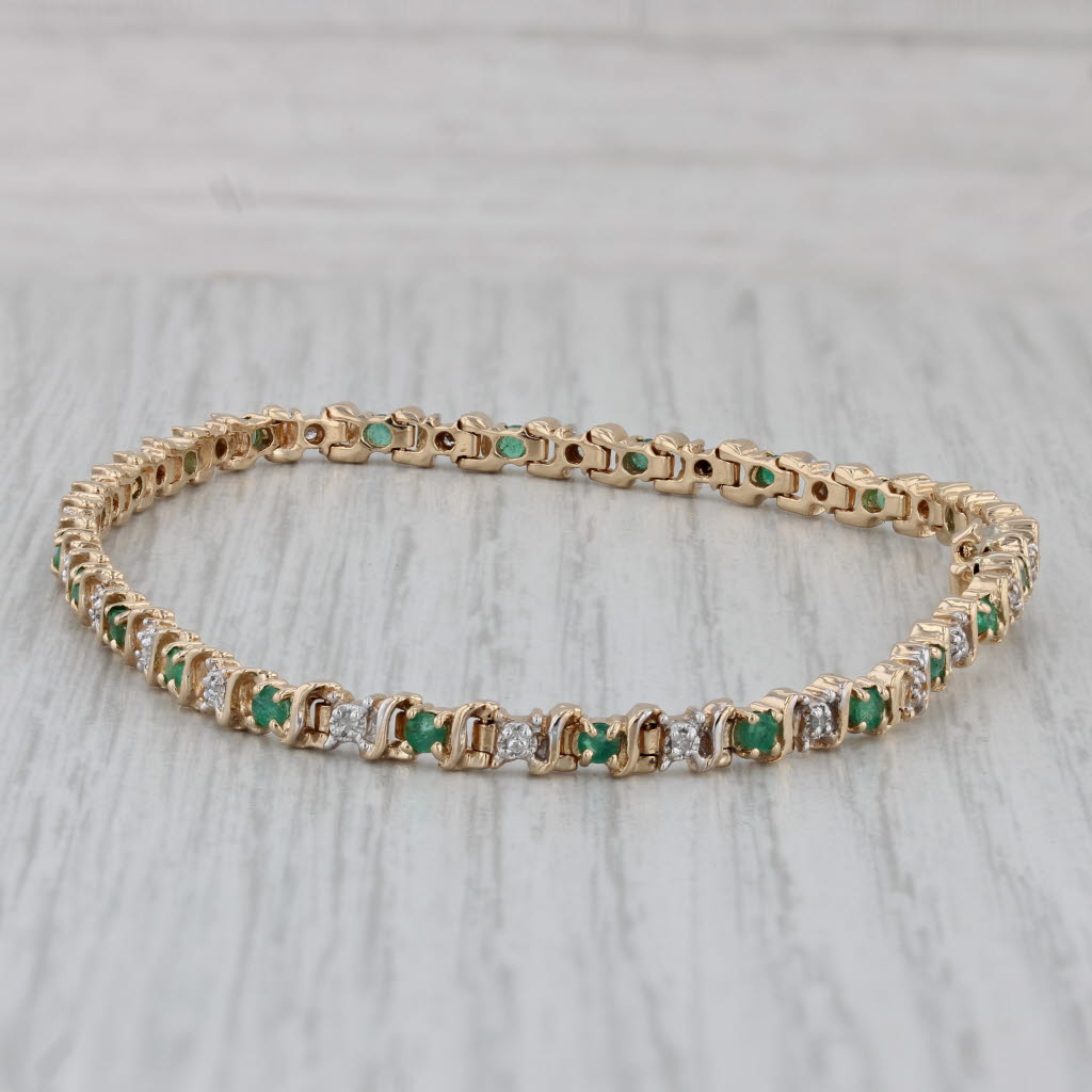 Gray 1.10ctw Emerald Diamond Tennis Bracelet 14k Yellow Gold 7.25" 3.7mm