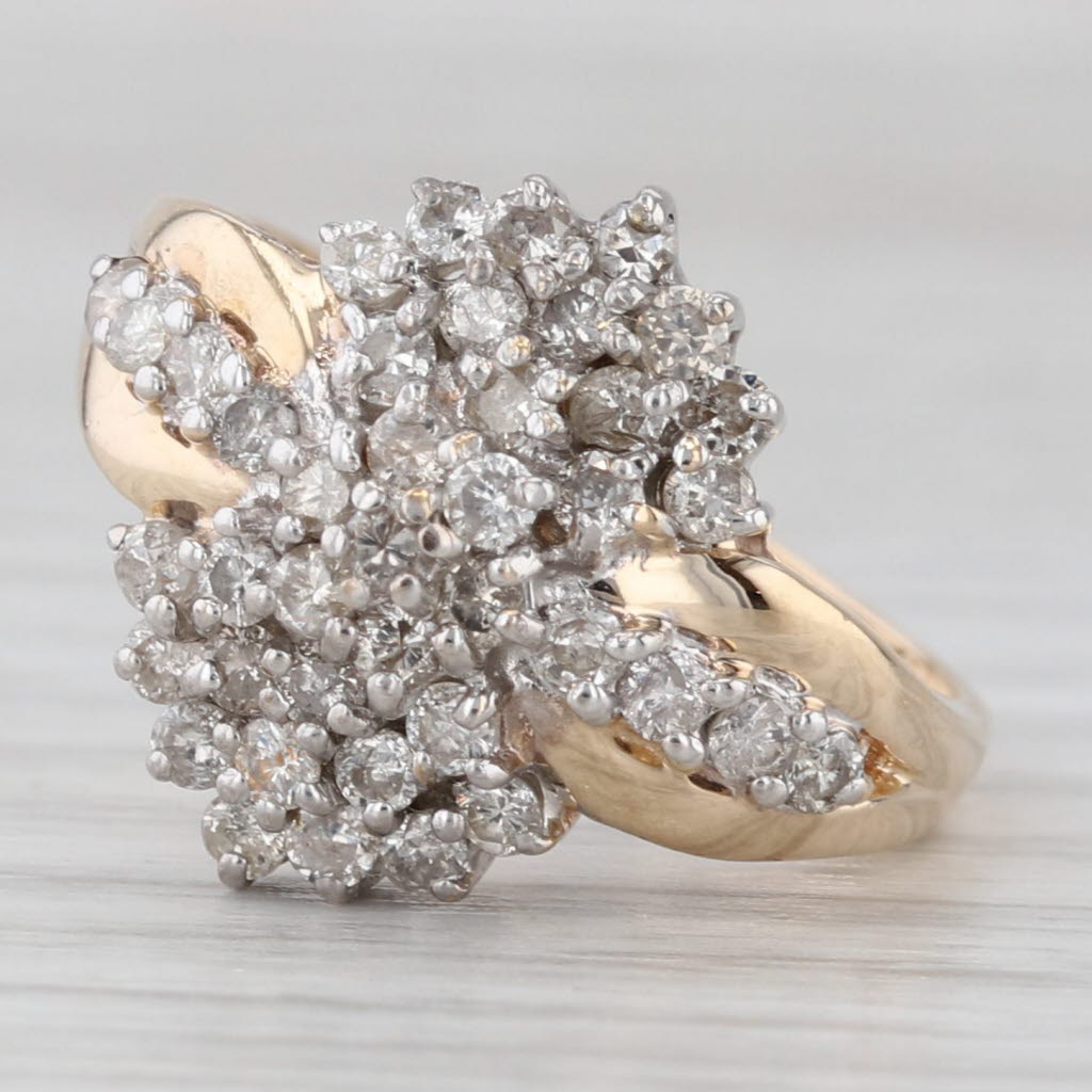 Gray 0.80ctw Diamond Cluster Ring 14k Yellow Gold Size 7 Cocktail