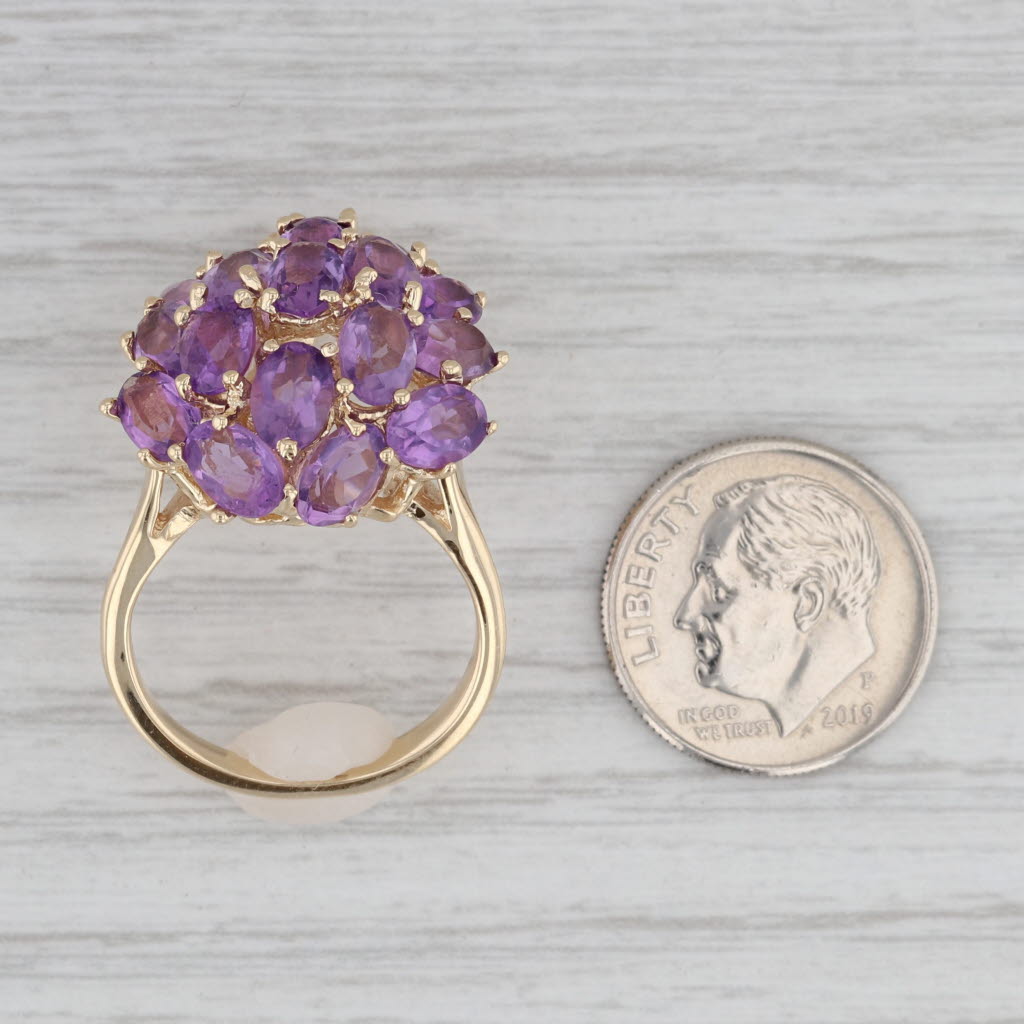 Gray 8ctw Amethyst Cluster Ring 14k Yellow Gold Size 7.25 Cocktail