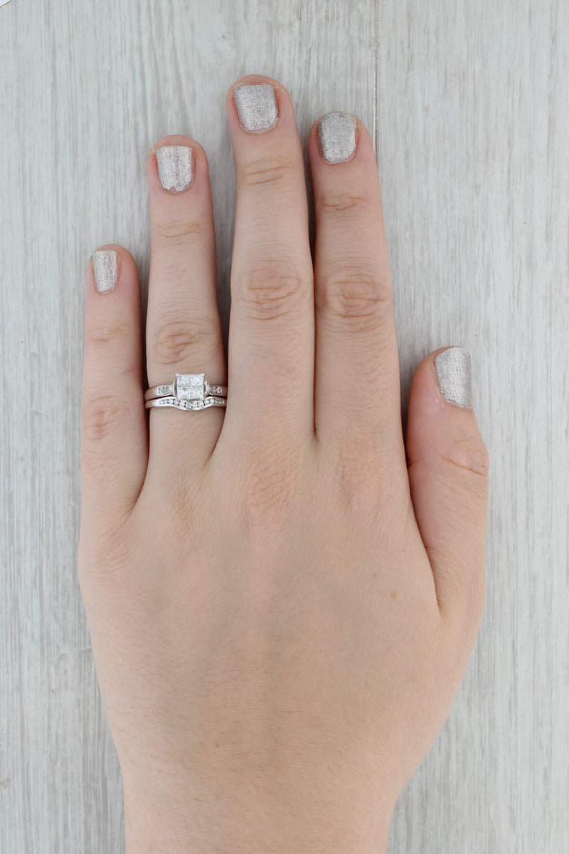 Gray 0.69ctw Princess Diamond Engagement Ring Wedding Band Set 14k White Gold Sz 9.25