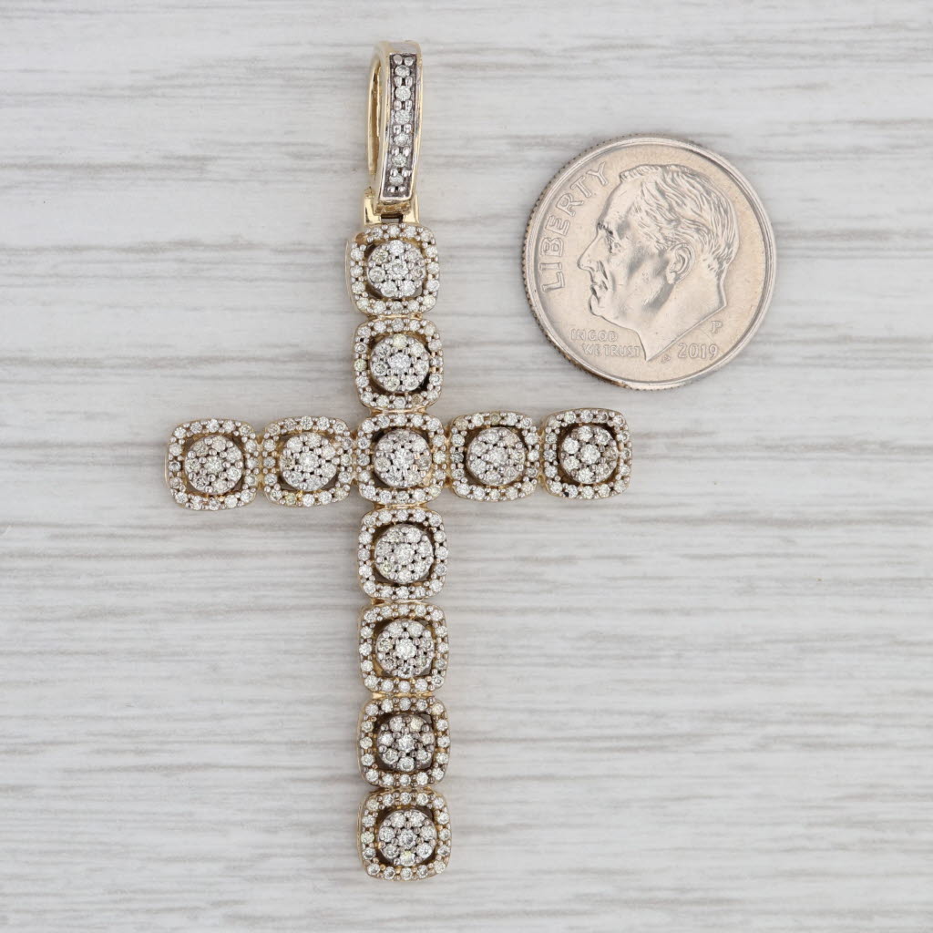 Gray Large 1ctw Diamond Cross Pendant 10k Yellow Gold Statement