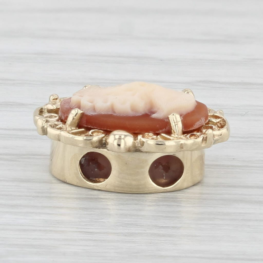 Light Gray Cameo Slide Bracelet Charm 10k Yellow Gold Vintage Figural Carved Shell