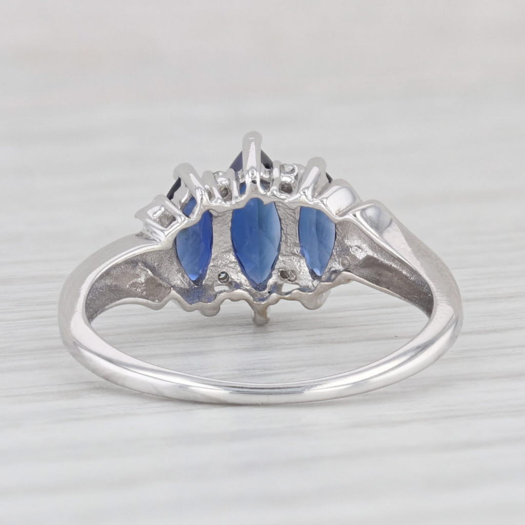 Light Gray 1.50ctw Marquise Blue Lab Created Sapphire 3-Stone Ring 10k Gold Diamond Size 6