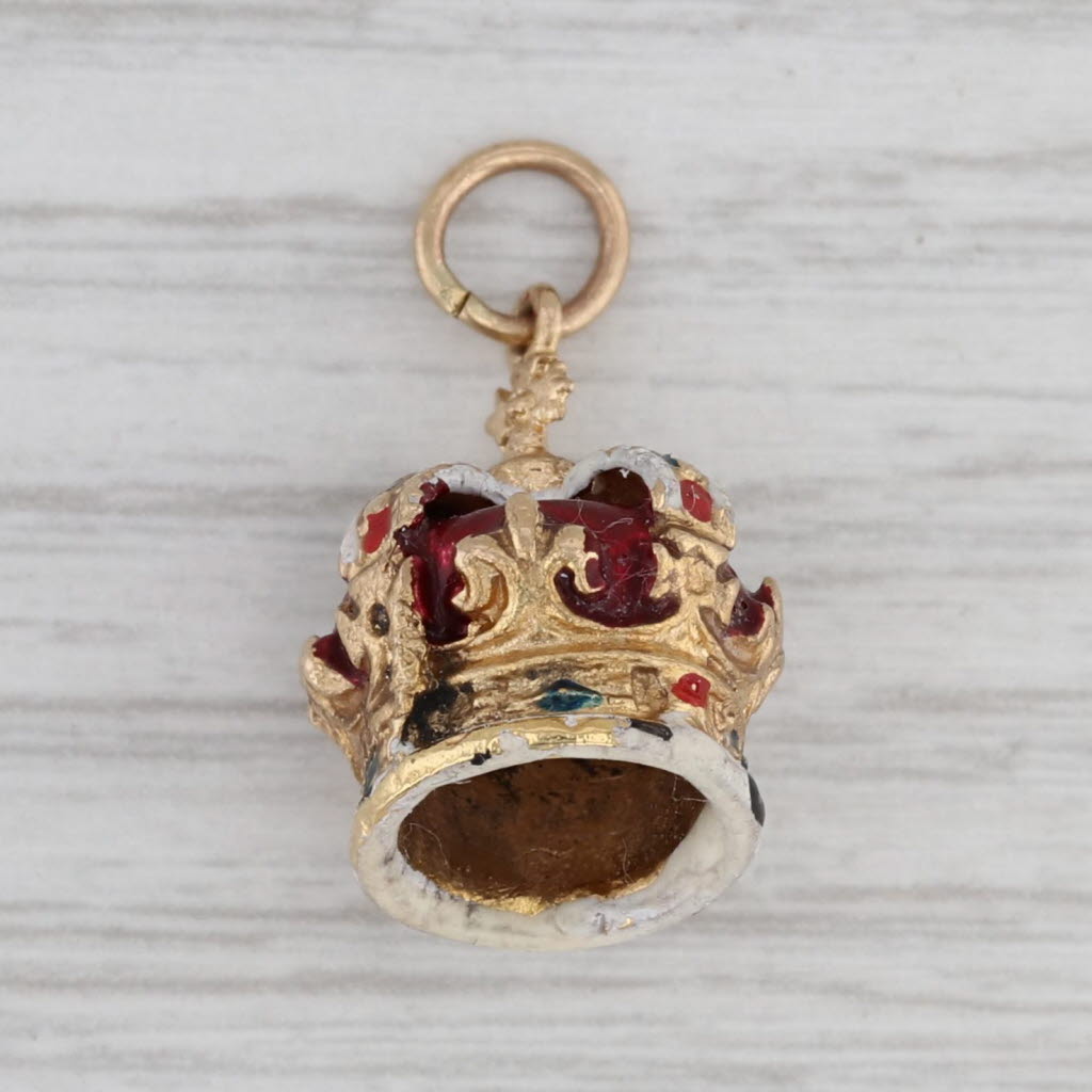 Gray Vintage British Crown Charm 9k Yellow Gold Enamel Souvenir