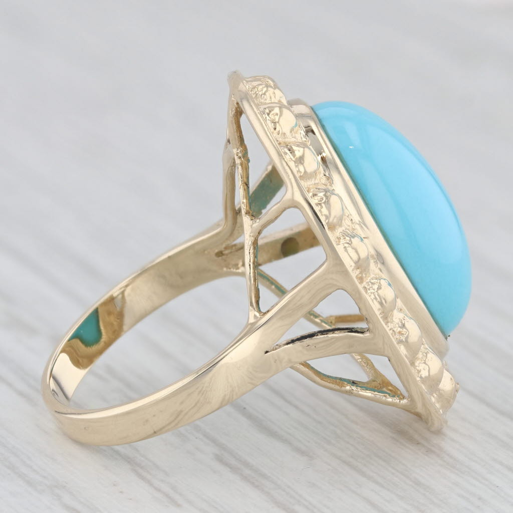 Light Gray Lab Created Turquoise Cabochon Large Cocktail Ring 14K Yellow Gold Ring Size 6