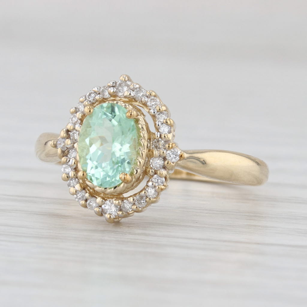 1.02ctw Green Tourmaline Diamond Halo Ring 14k Yellow Gold Size 7 Engagement