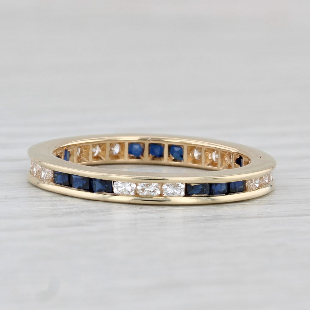 Light Gray 1.35ctw Blue Sapphire Diamond Eternity Band 14k Gold Stackable Wedding Ring