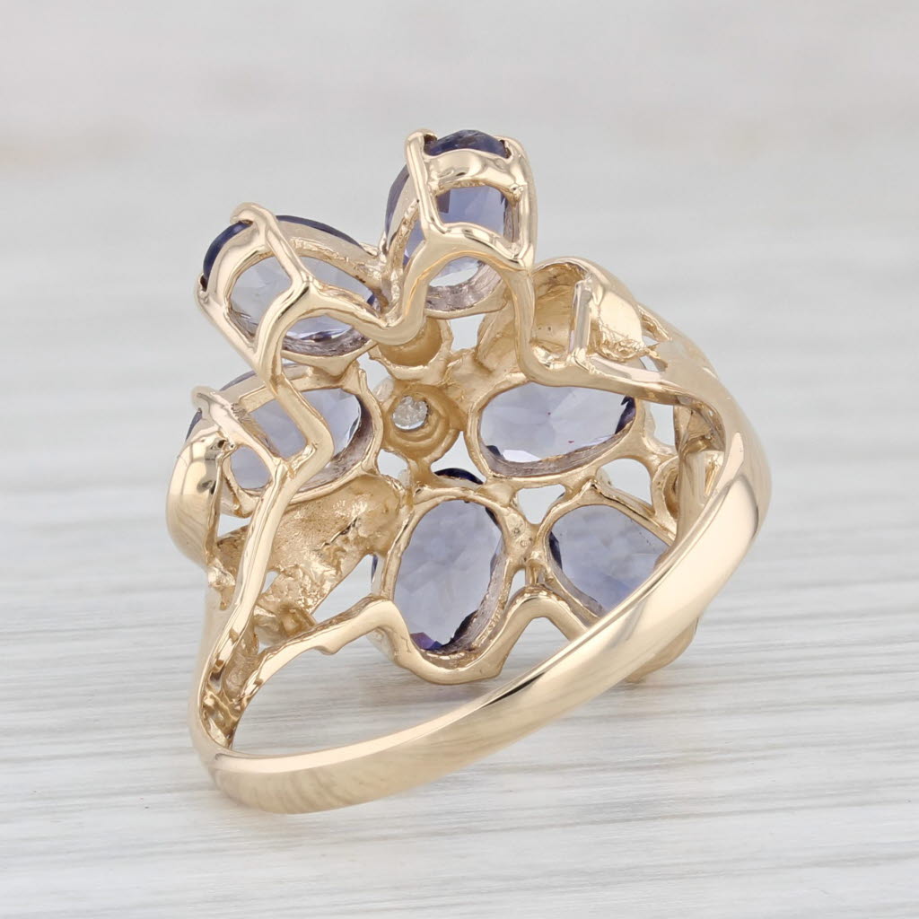 Light Gray 2.34ctw Iolite Diamond Cluster Ring 14k Yellow Gold Size 7 Floral Cocktail