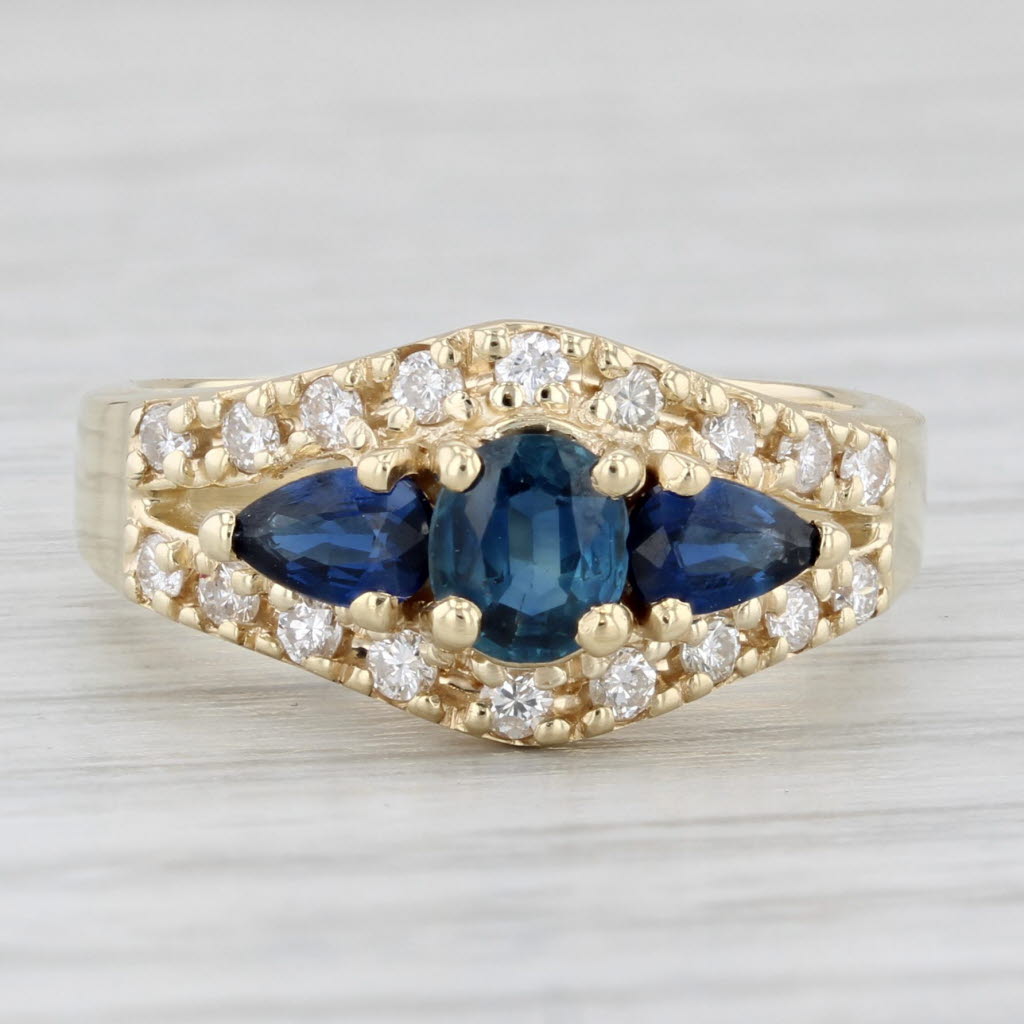 Light Gray 1.07ctw Blue Sapphire Diamond Ring 14k Yellow Gold Size 5.5