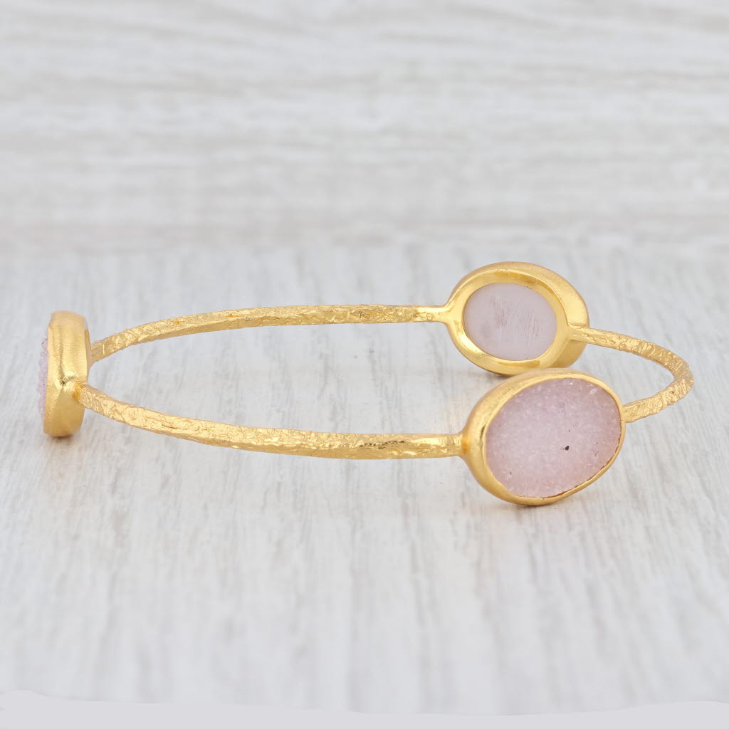 New Nina Nguyen Sand Druzy Quartz Bangle Bracelet Sterling Silver 22k Vermeil