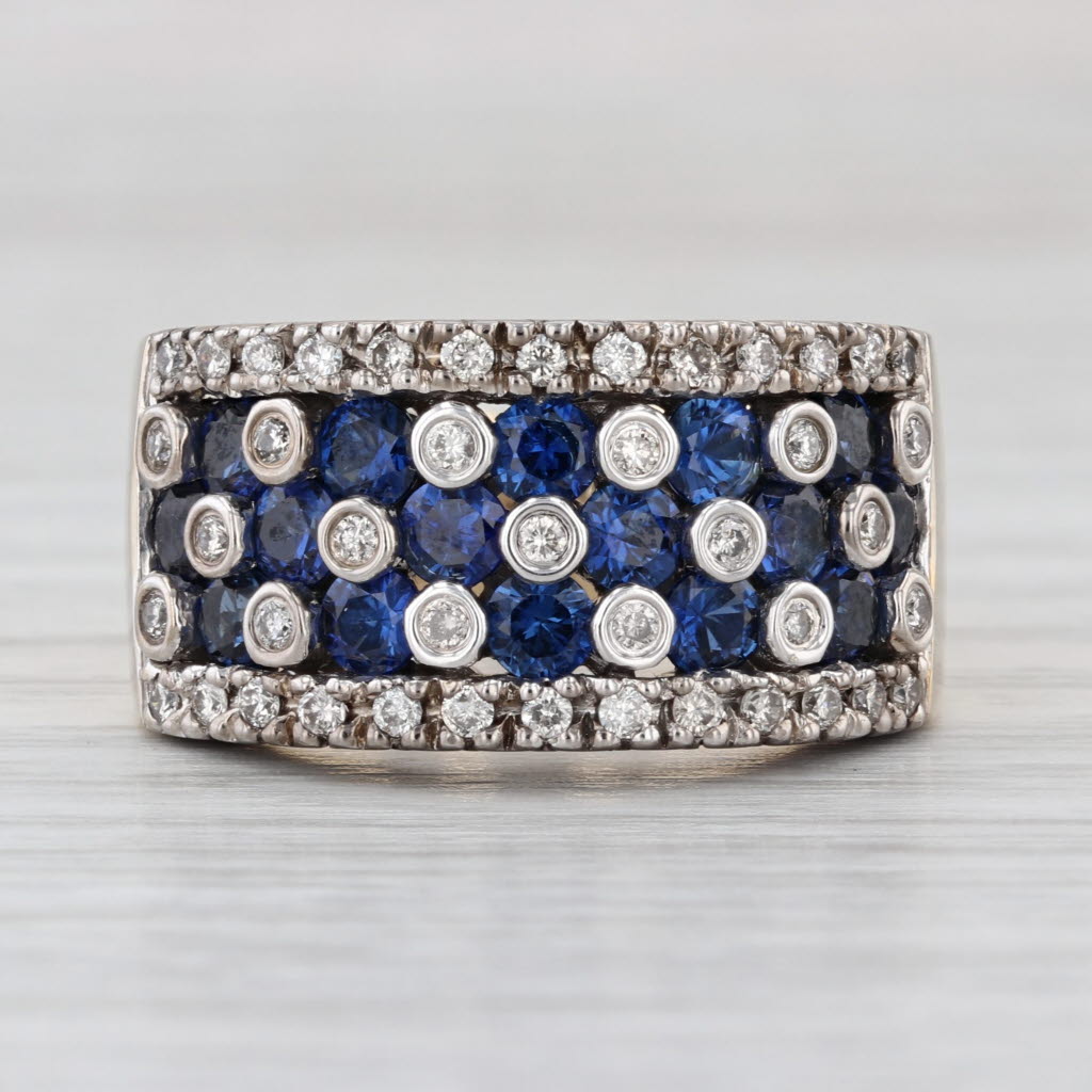 Large 2.56ctw Blue Sapphire Diamond Ring 14k Yellow White Gold Size 7.5