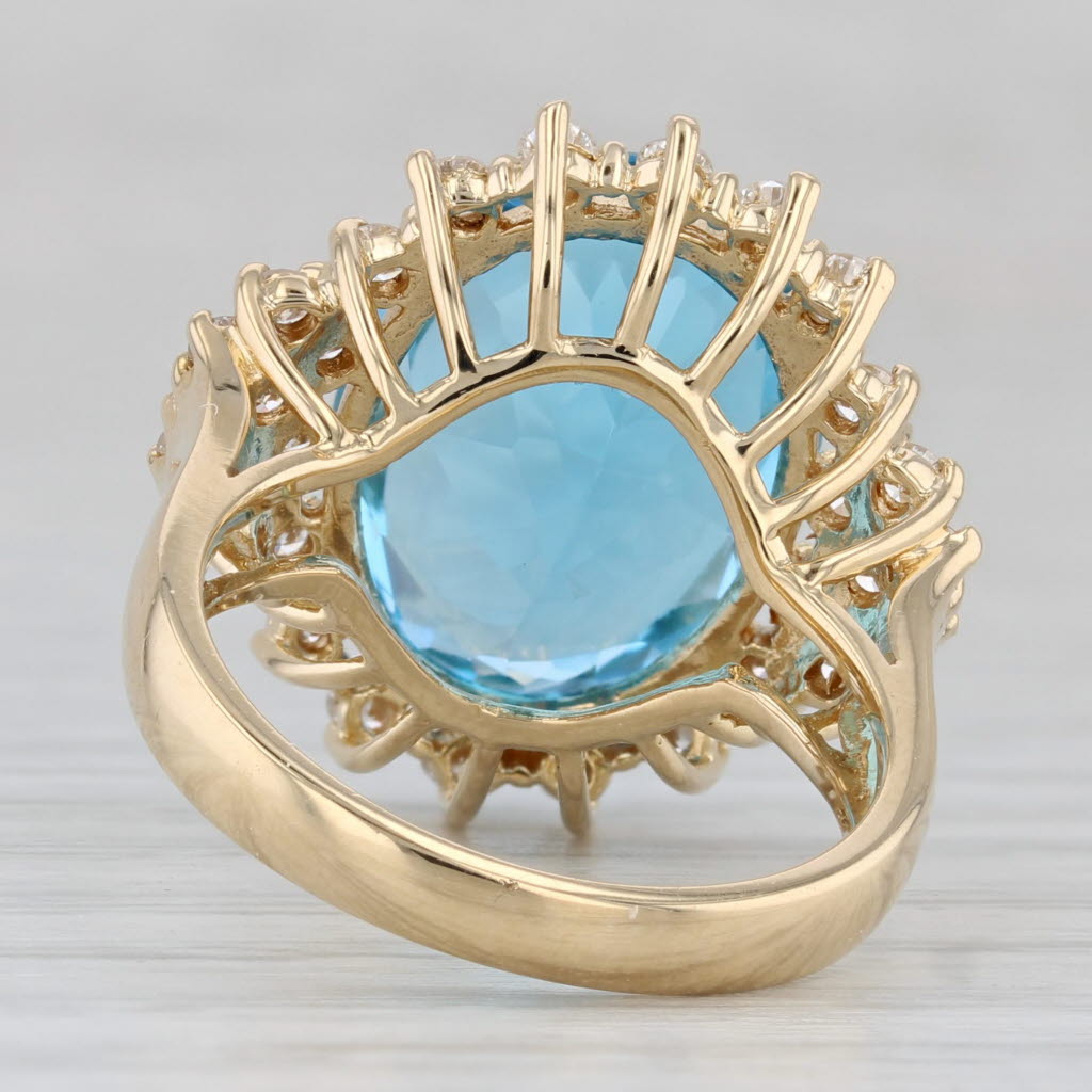 Spark Blue Topaz Diamond Halo Ring 18k Yellow Gold Size 6.5 Cocktail