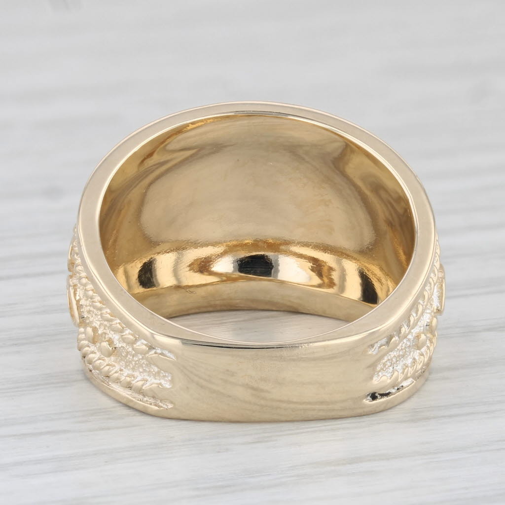 Light Gray Ornate Domed Ring 10k Yellow Gold Size 7.25 Statement Band