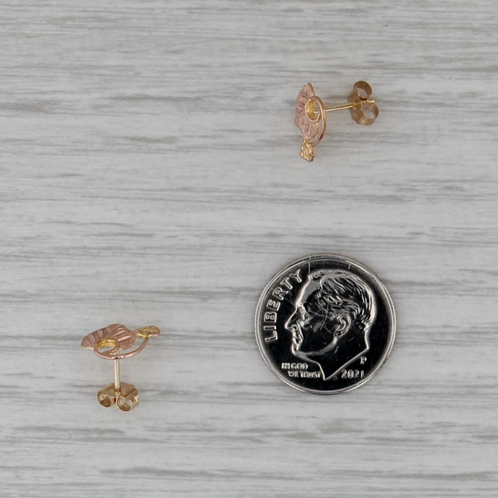 Stamper Black Hills Gold Leaf Stud Earrings 12k Yellow Rose Gold Floral Studs
